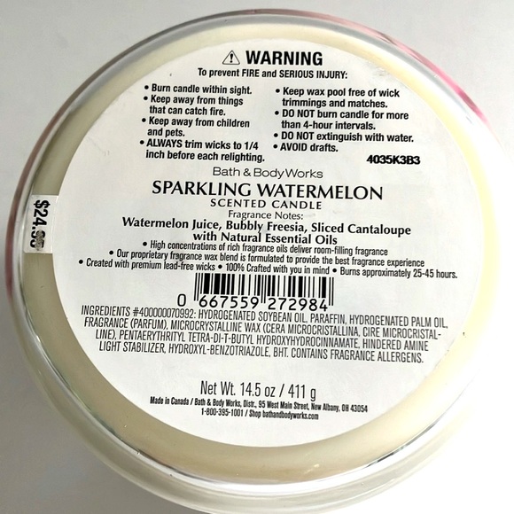 🍉 Bath & Body Works SPARKLING WATERMELON 3 - WICK CANDLE 🕯️ NWT ‼️ - Picture 6 of 7